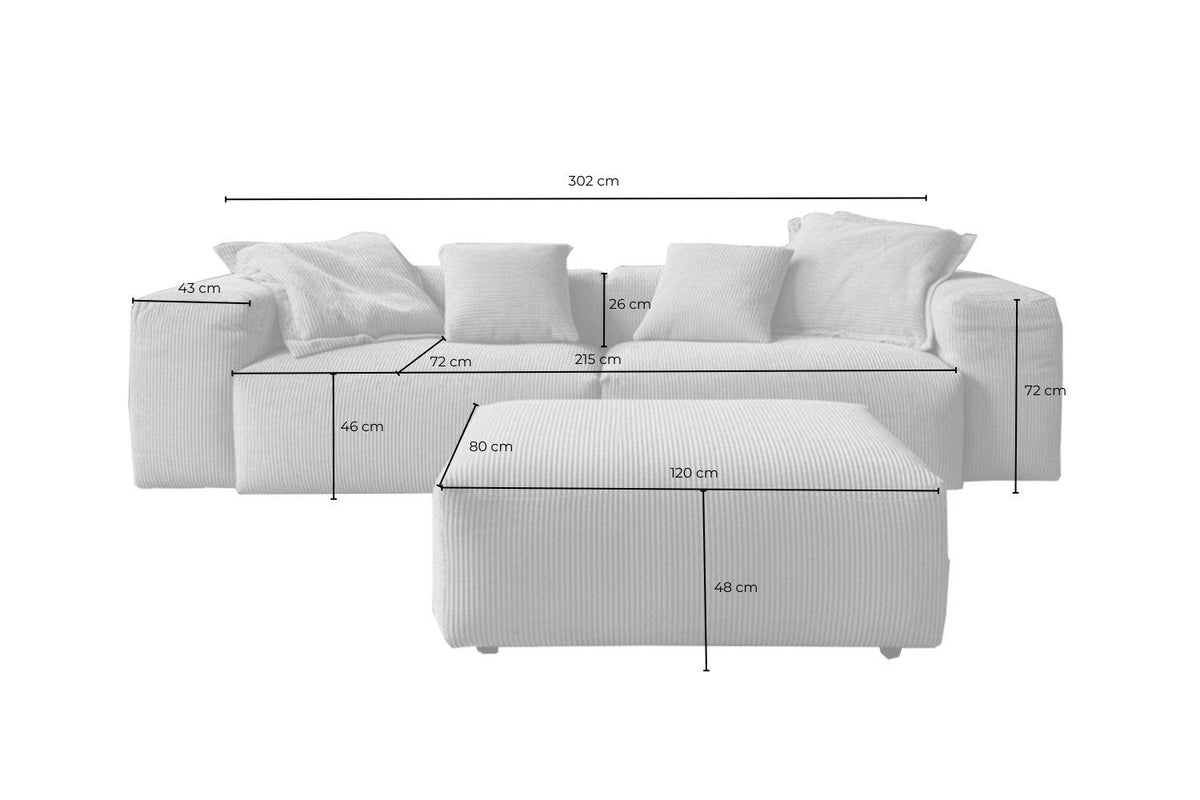 Polsterhocker CELESTE in Cord Grau