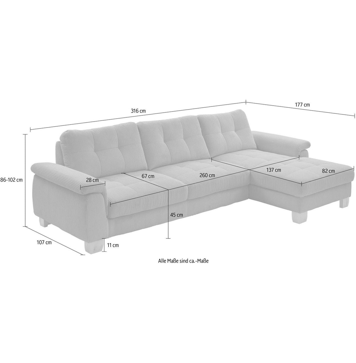 Cord Ecksofa PP-LA19101 in Aqua im Wohnzimmer
