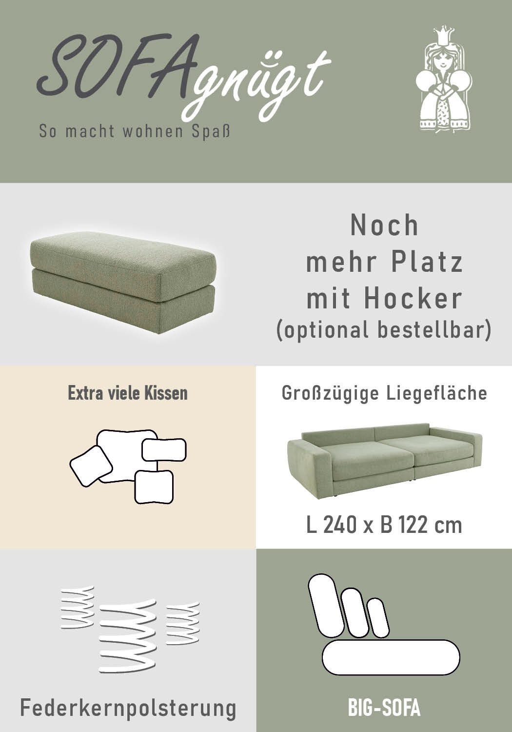 Big Sofa MILANO XXL in Grün seitlich fotografiert