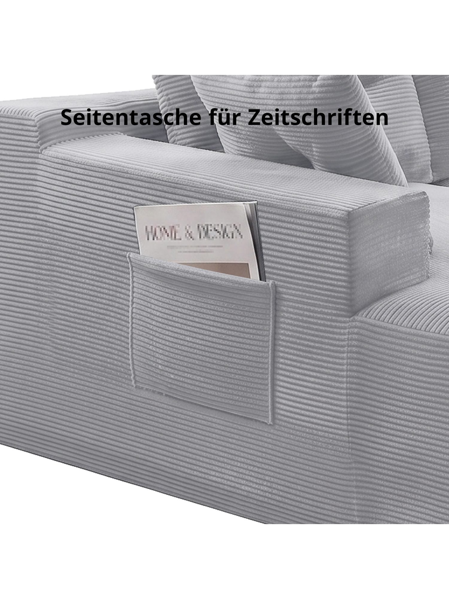 Modulares Cord Ecksofa in Hellgrau - Produktansicht 6