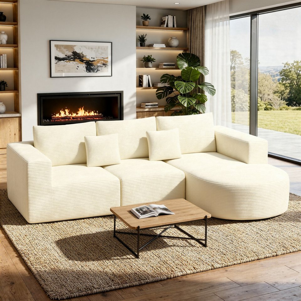 Modulares Cord Ecksofa CLOUD COUCH 264 cm in Beige
