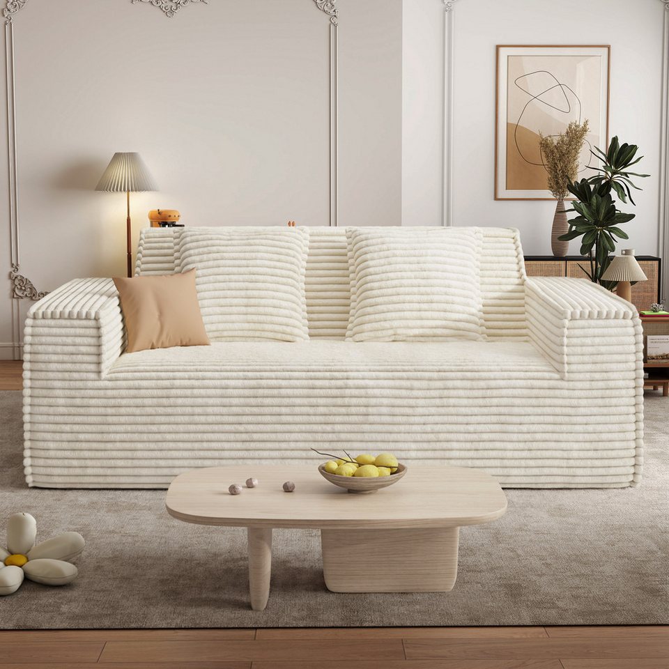 Beiges Cord Cloud-Sofa von AIVERMEIL mit zwei Kissen