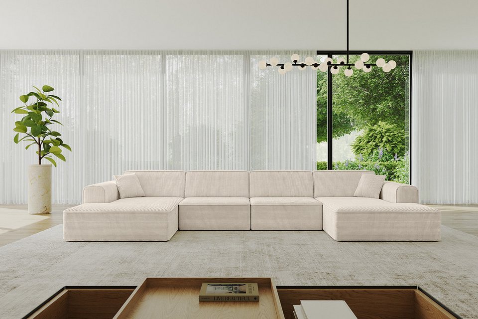 Cord Wohnlandschaft IREA-U2-v3 386 cm in Beige in U-Form