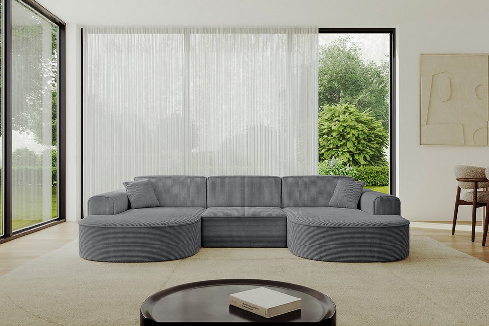 Cord Wohnlandschaft MARI-U1 in Dunkelgrau in U-Form