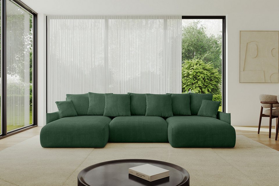 Cord Wohnlandschaft ONESK-U-v1 317 cm in Grün