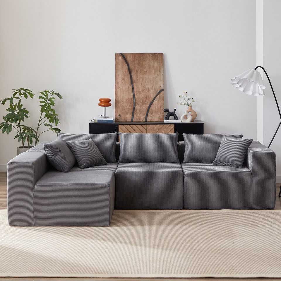 Modulares Cord Ecksofa von ANYSUN in Grau in L-Form