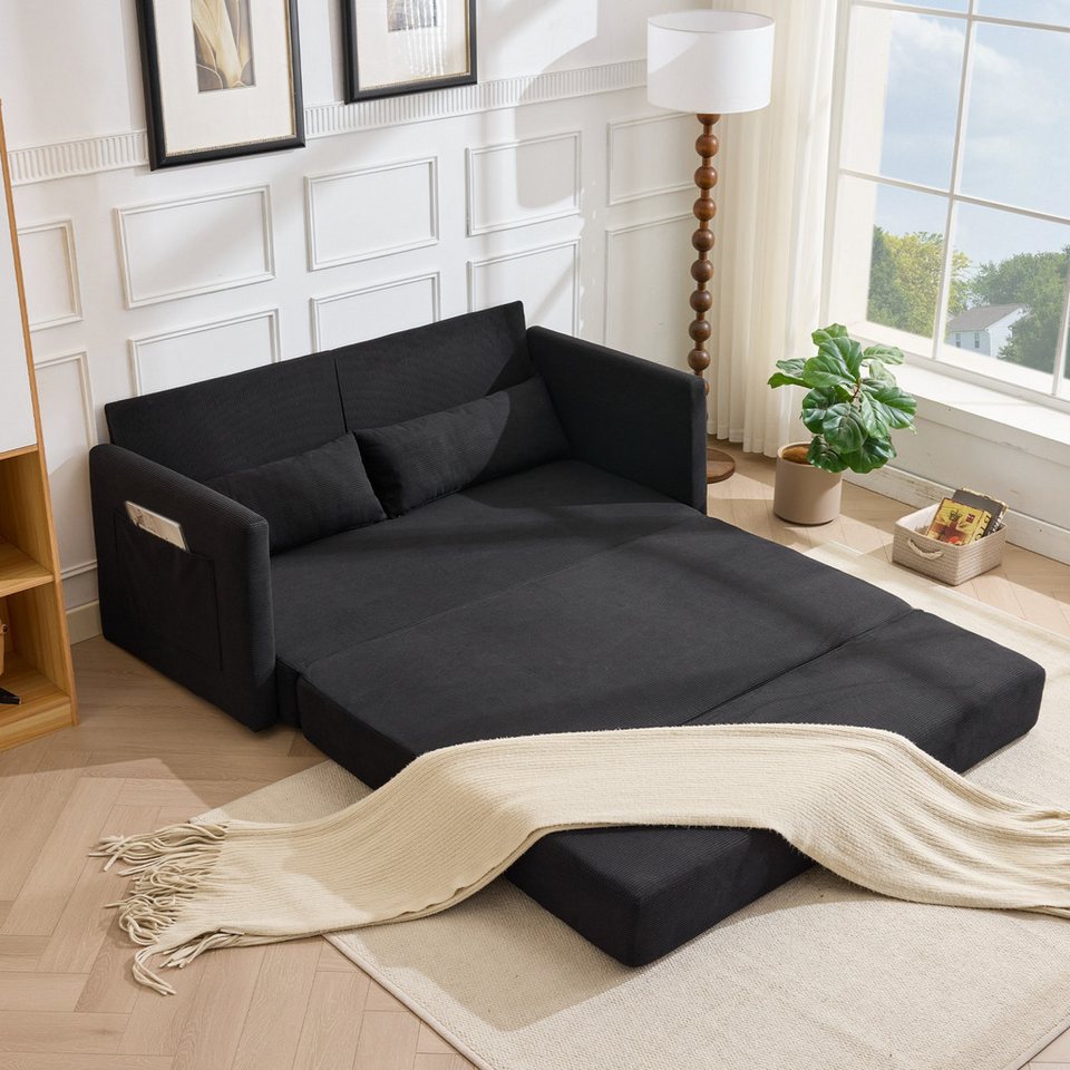 Cord Schlafsofa ANYSUN in Schwarz als Bodensofa