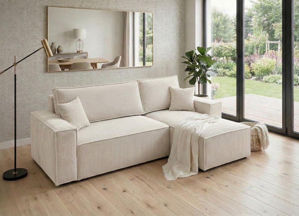 Beiges Big Sofa MONTE in L-Form mit Ottomane rechts
