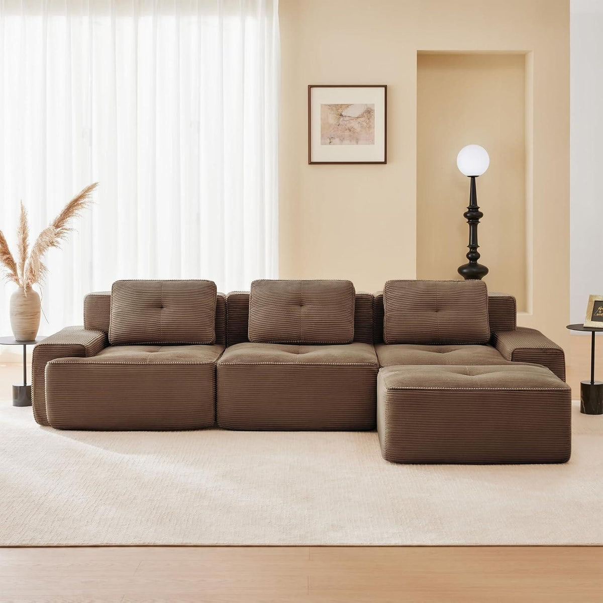 Modulares Cord Ecksofa in Braun seitliche Ansicht