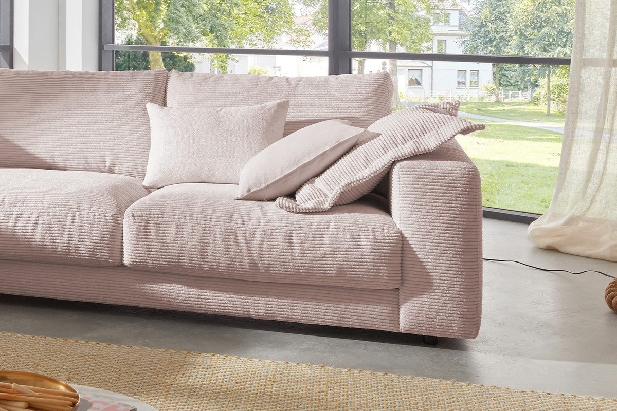Recamiere des Cord Ecksofas MADELINE in Rosa