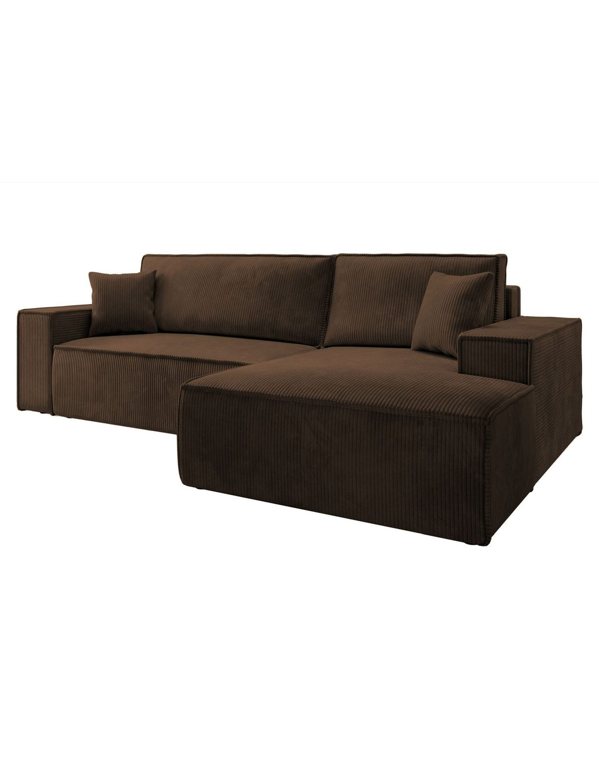 Cord Ecksofa FARESE NEW in Braun mit Ottomane rechts