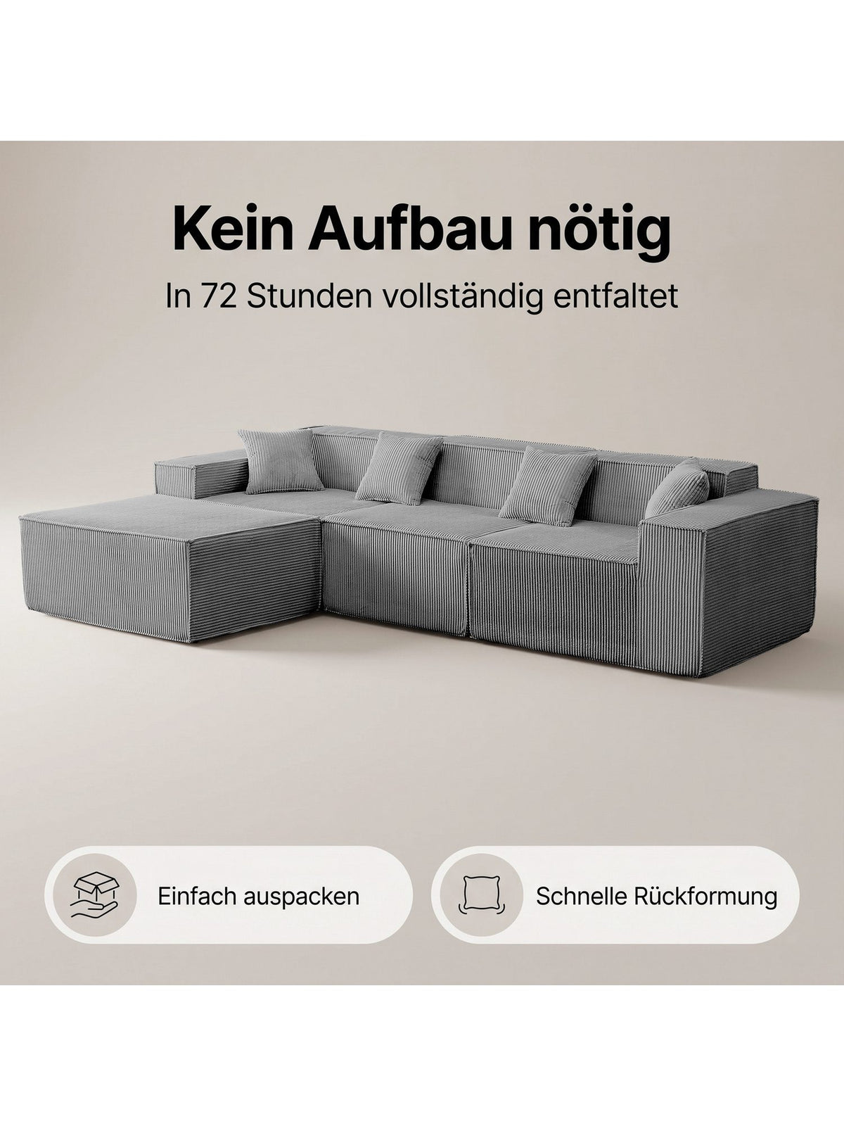 Detail des Struktur-Cordbezugs in Grau