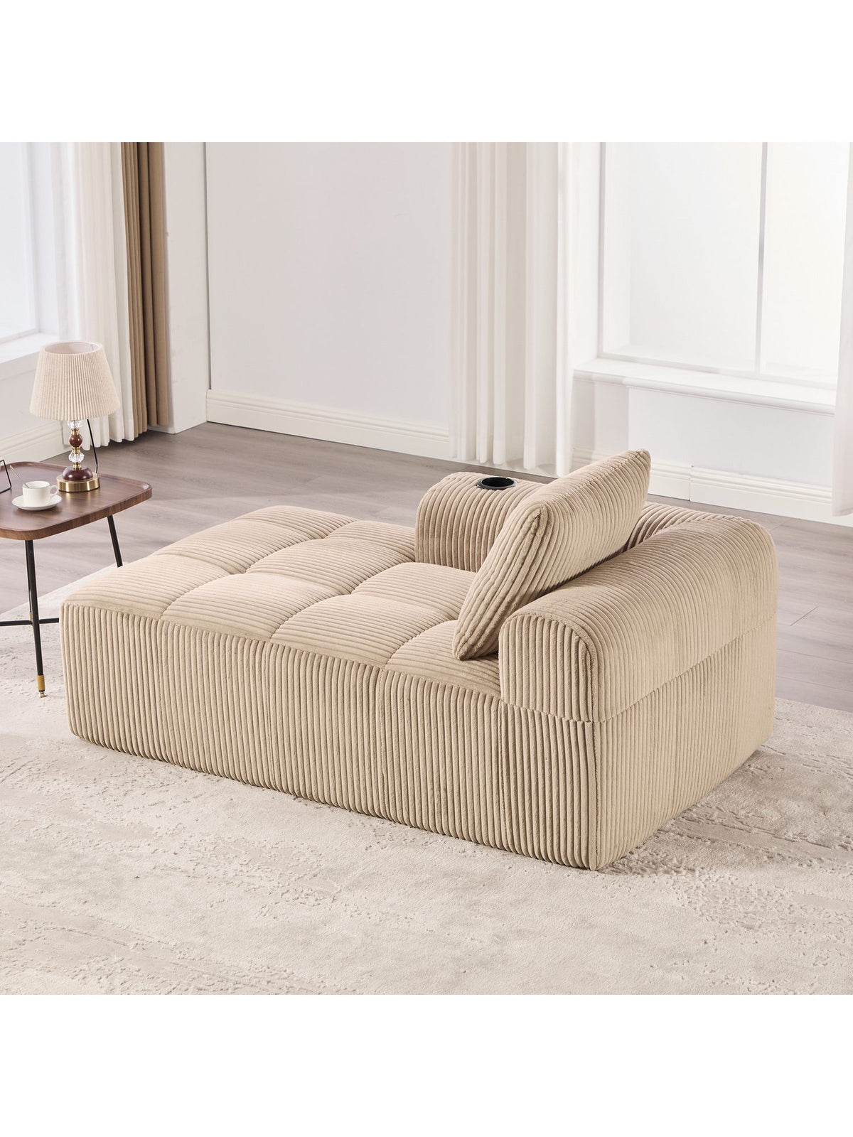 Cord Loungesofa Khaki mit seitlicher Aufbewahrungstasche
