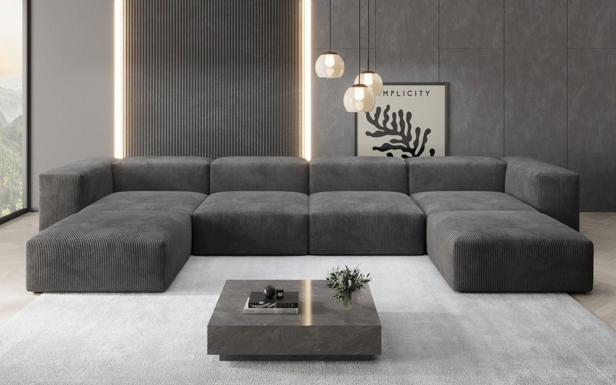 Cord Wohnlandschaft SNUG U in Schwarz seitliche Ansicht