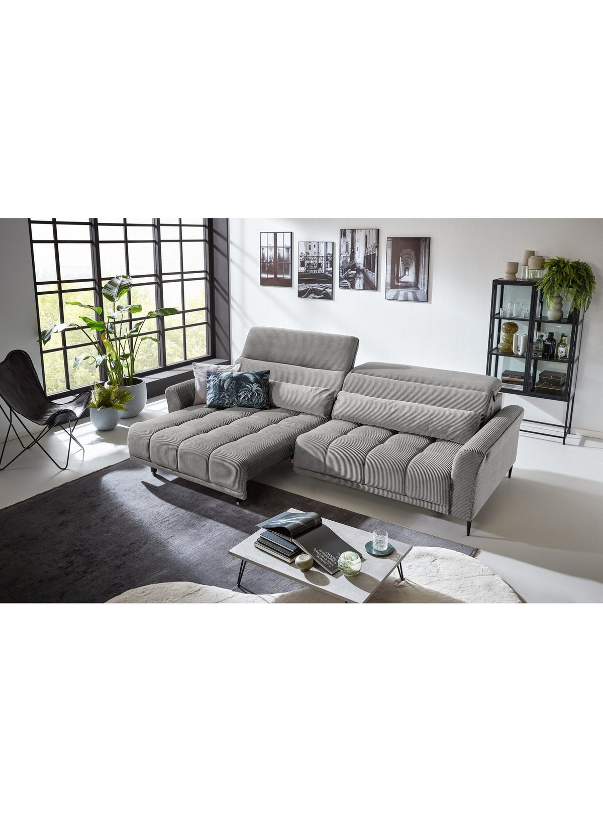 Big Sofa WOLVE in Cord Silbergrau Seitenansicht
