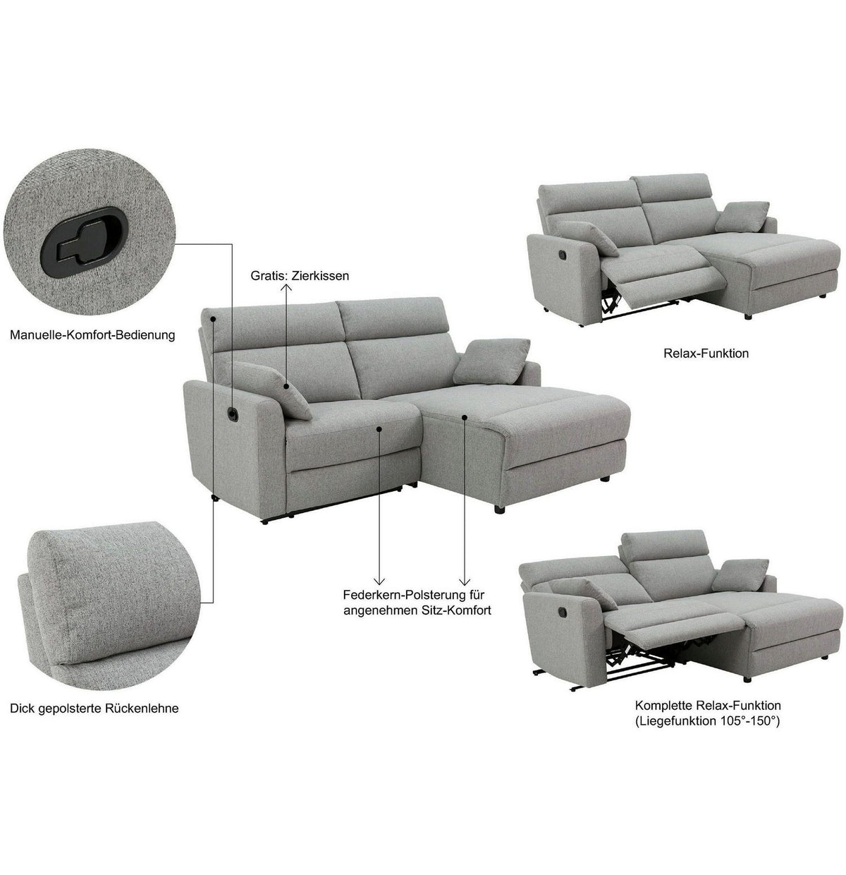 Ecksofa JENNA mit ausgefahrener Relaxfunktion