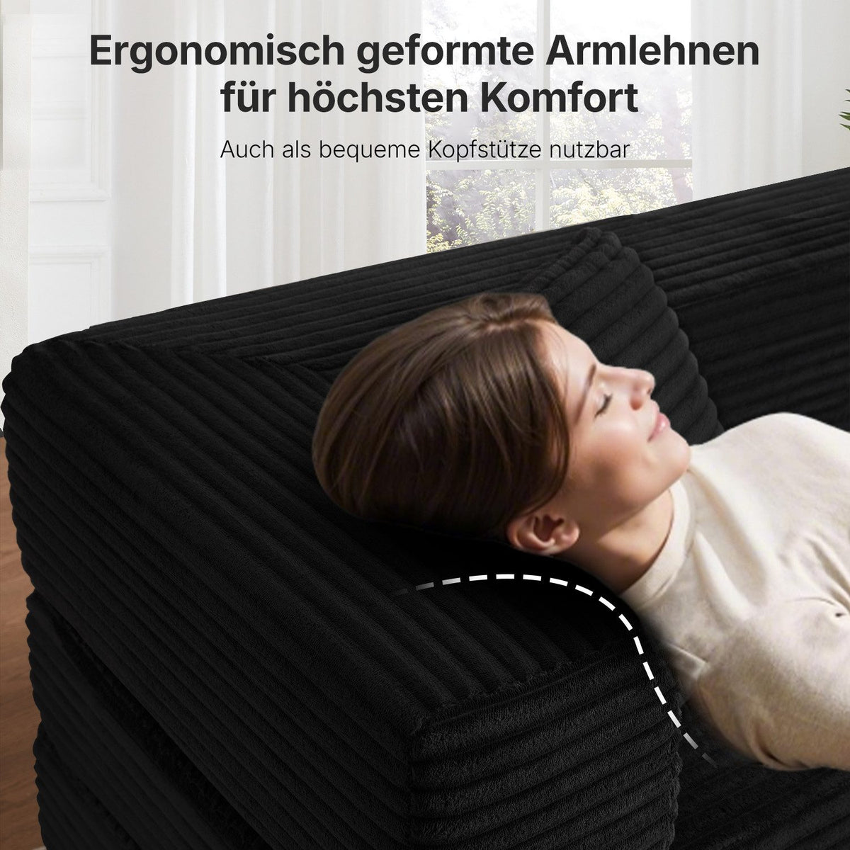 Cord Schlafsofa 200 cm in Schwarz Ansicht 4
