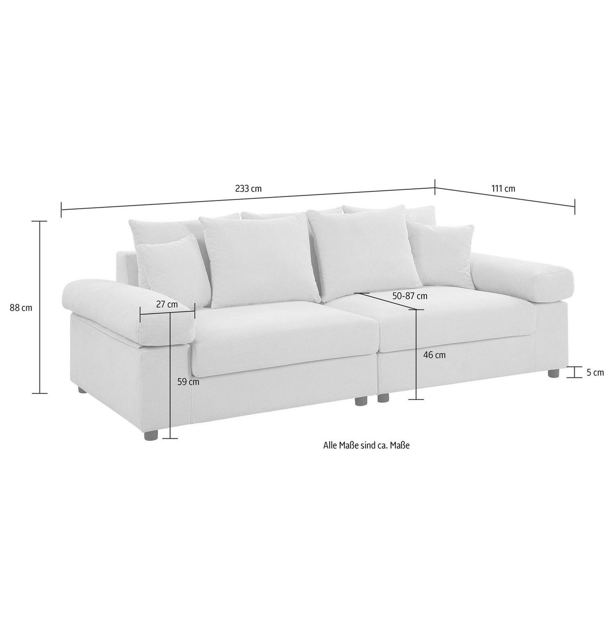 Cord Big-Sofa BJOERN in Creme im Wohnzimmer