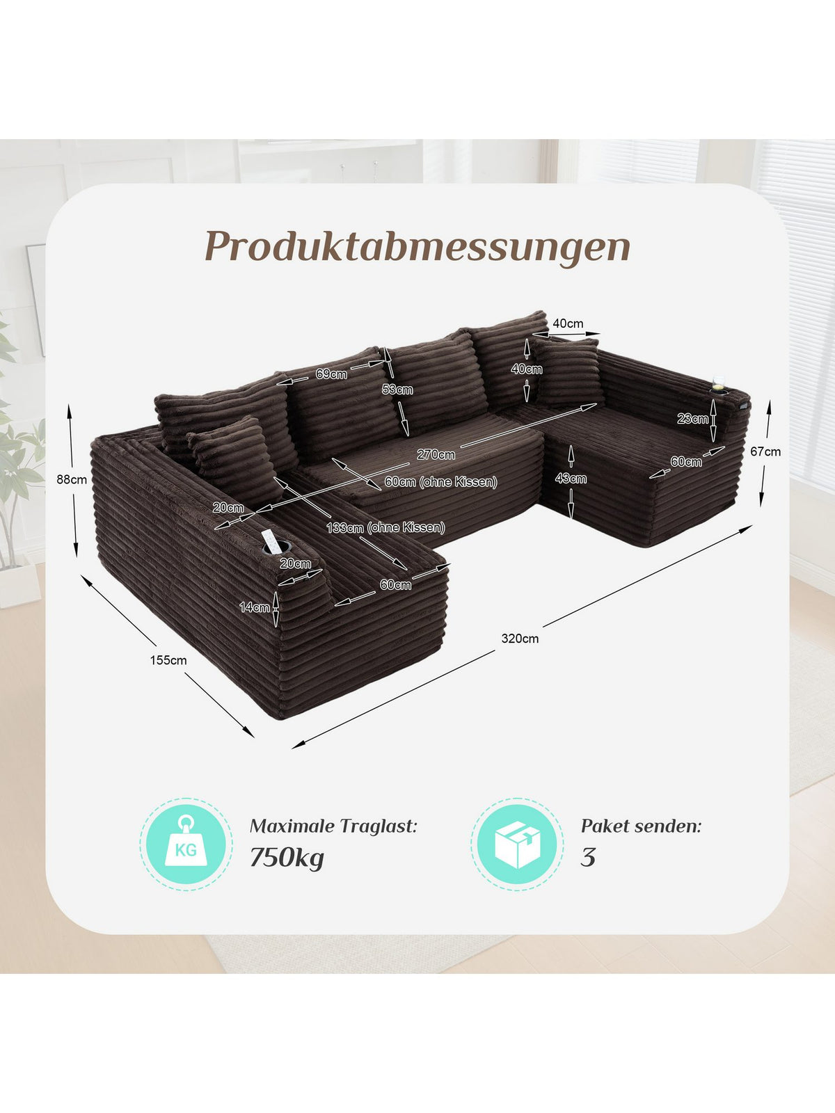 Rückenkissen und Zierkissen der Cord Wohnlandschaft
