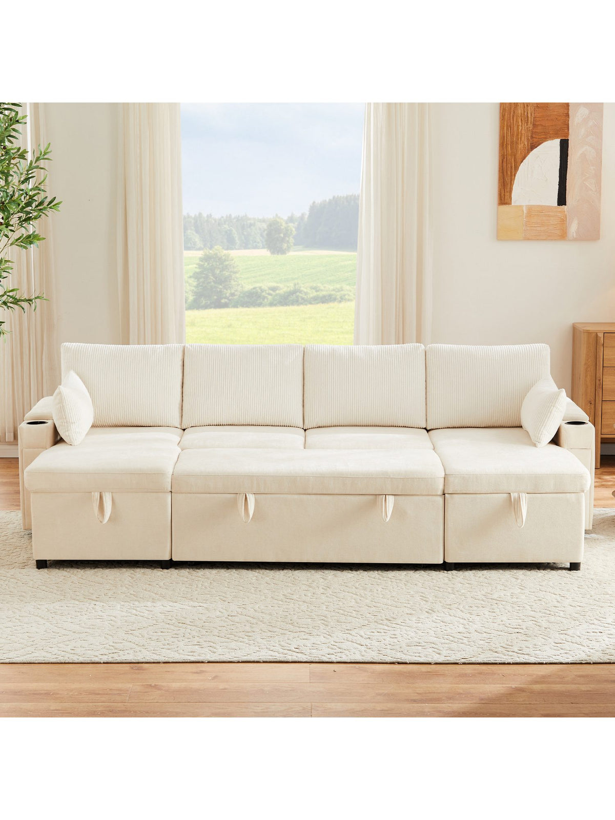 U-Form Sofa mit ausgezogener Schlaffunktion