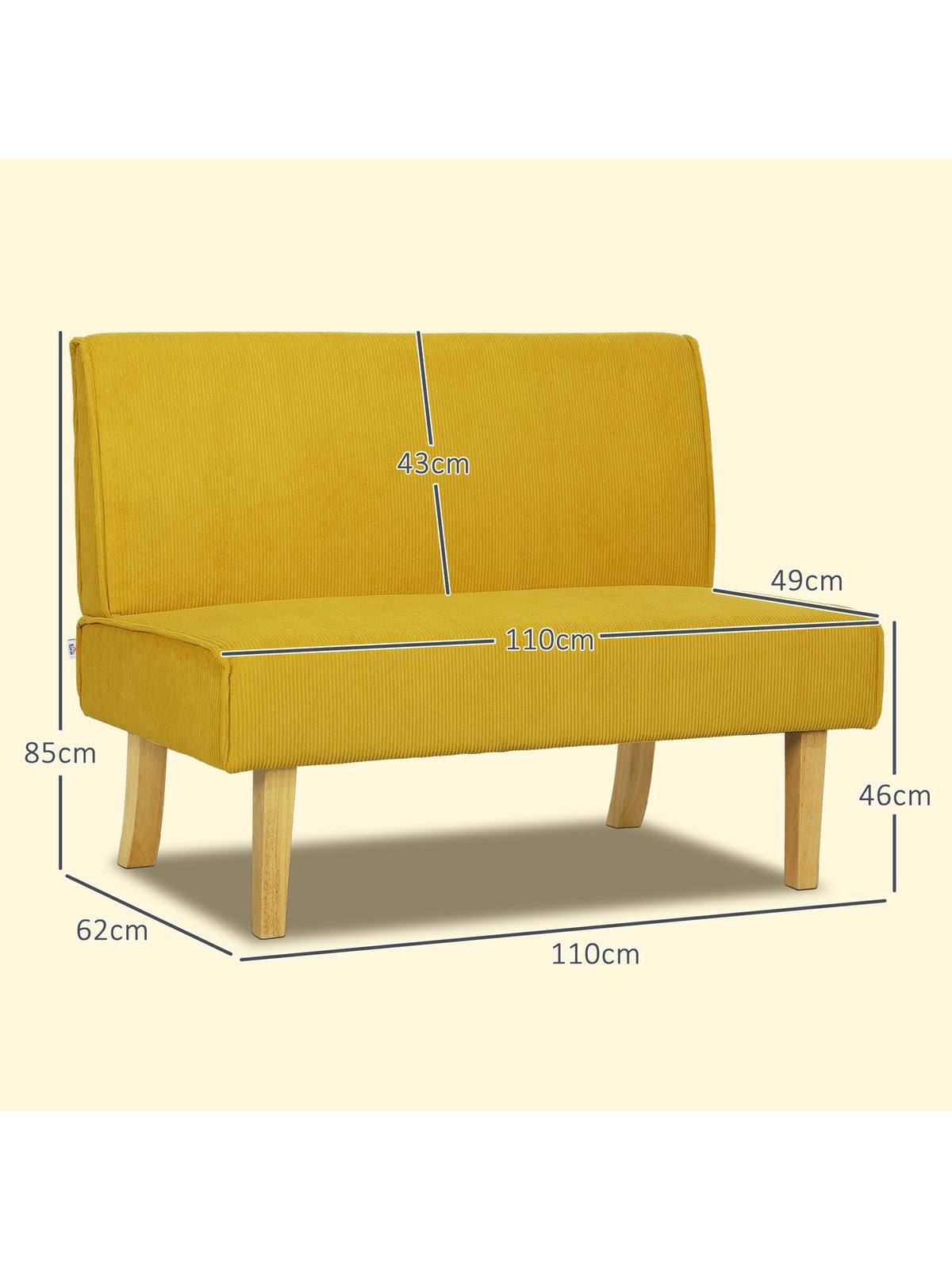 Kautschukholzbeine des Cord Sofas HOMCOM mit Filzpolstern