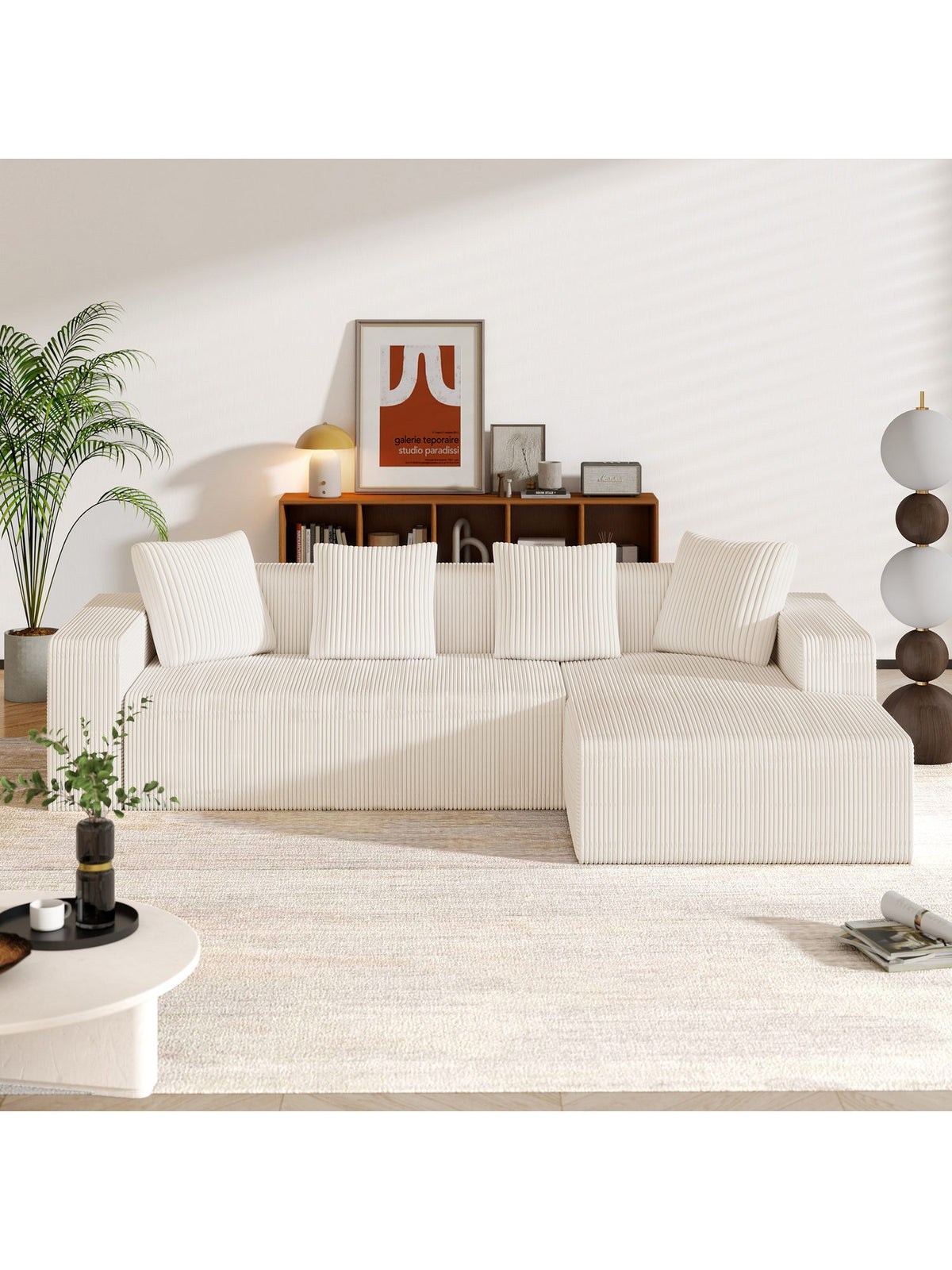 Modulares Cord Ecksofa CLOUD in Weiß von vorn