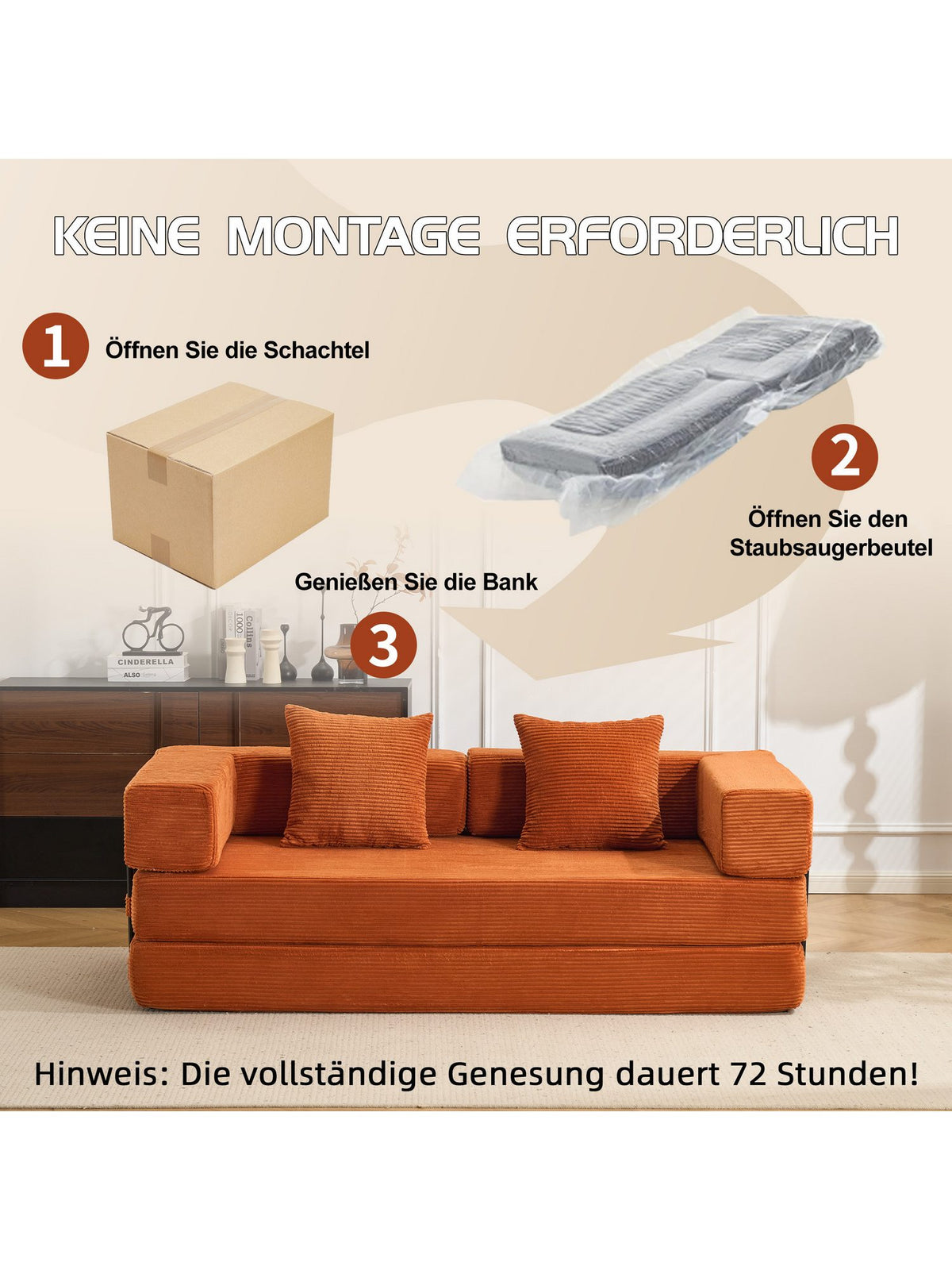 Modulares Schlafsofa VANKEL zur Liegefläche entfaltet