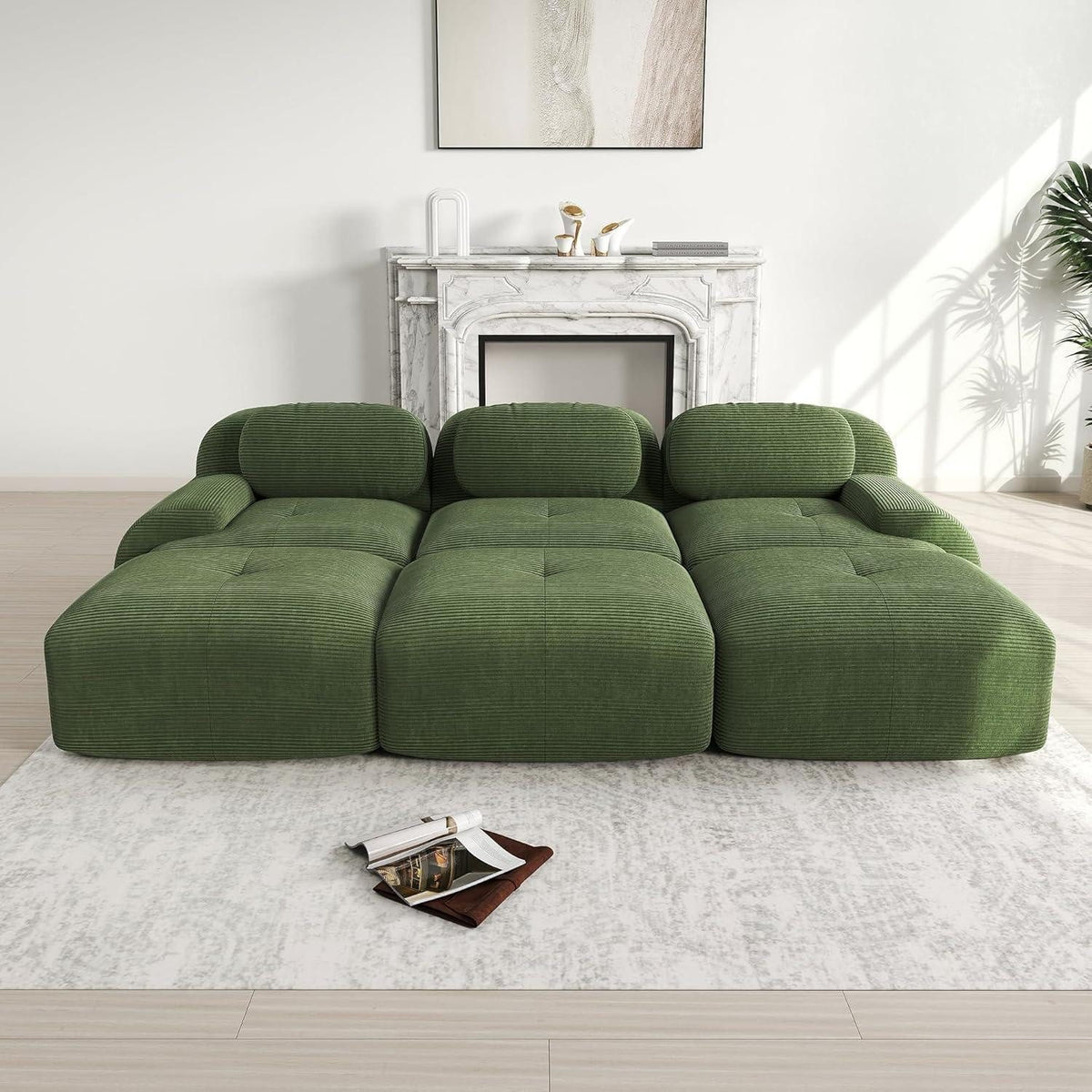 Modulares Cord Ecksofa geschwungene Armlehne im Detail
