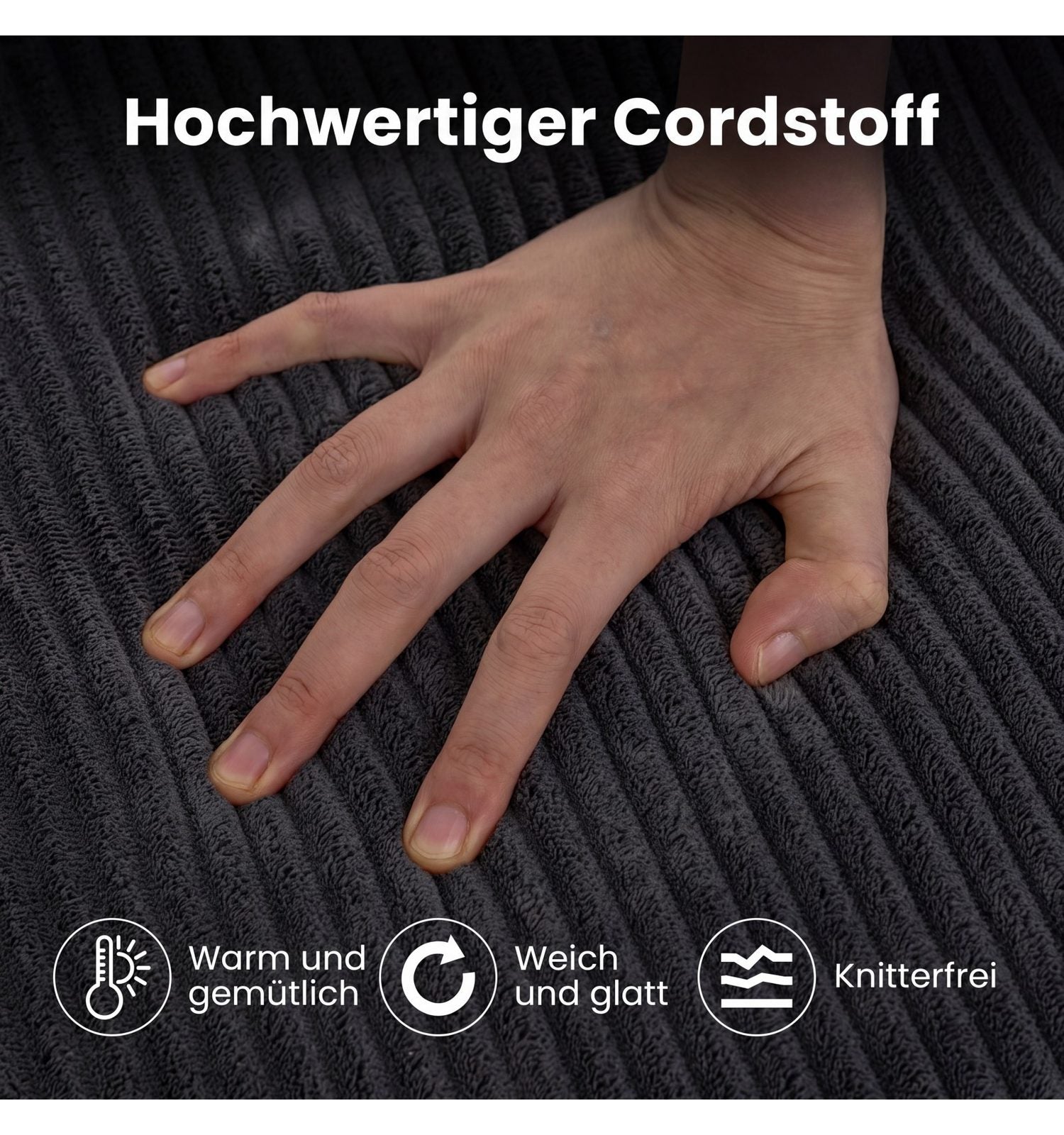 Maßangaben des Cord Bodensofas mit Hocker