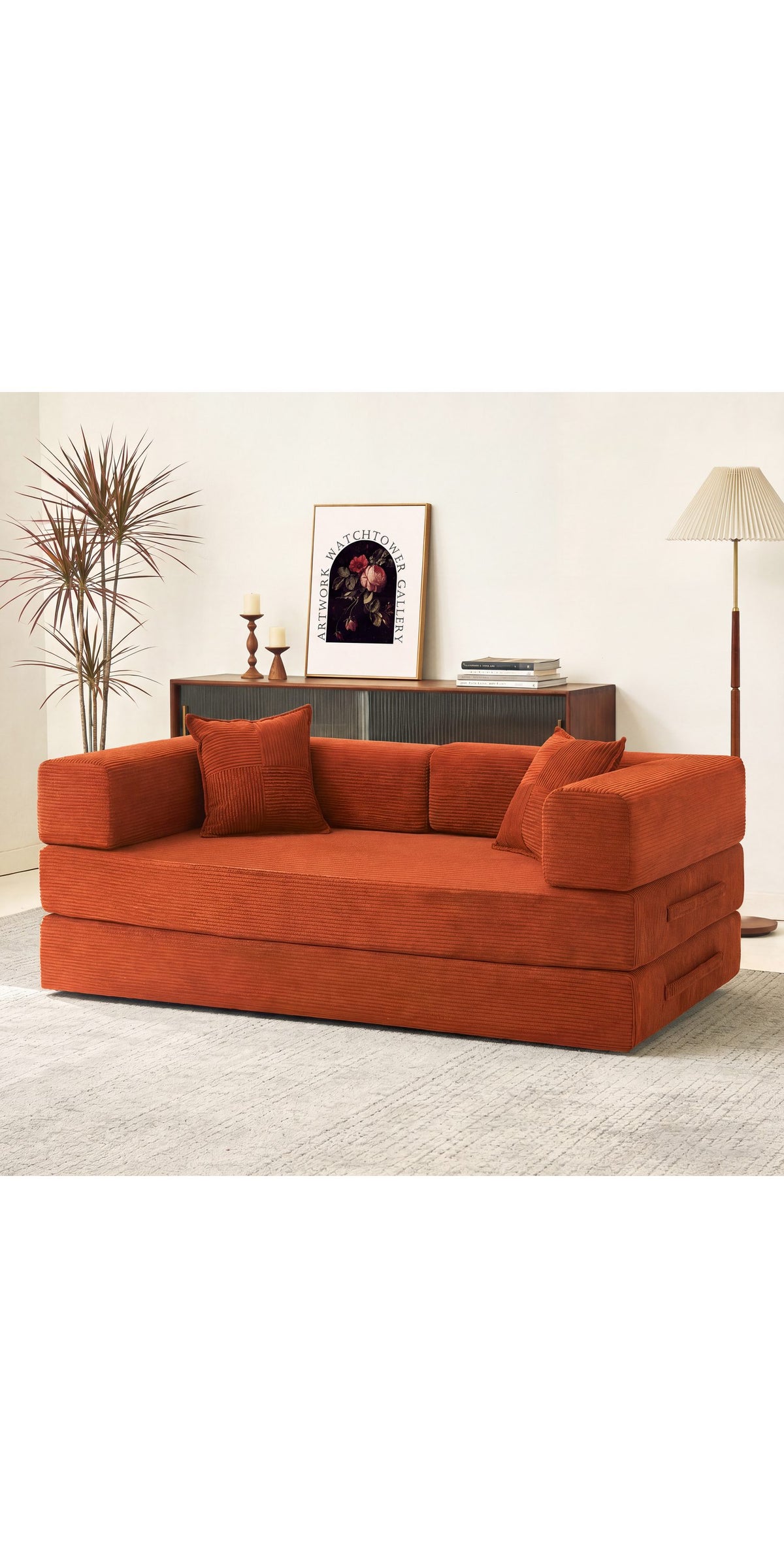 Detailaufnahme des orangefarbenen Cordstoffs