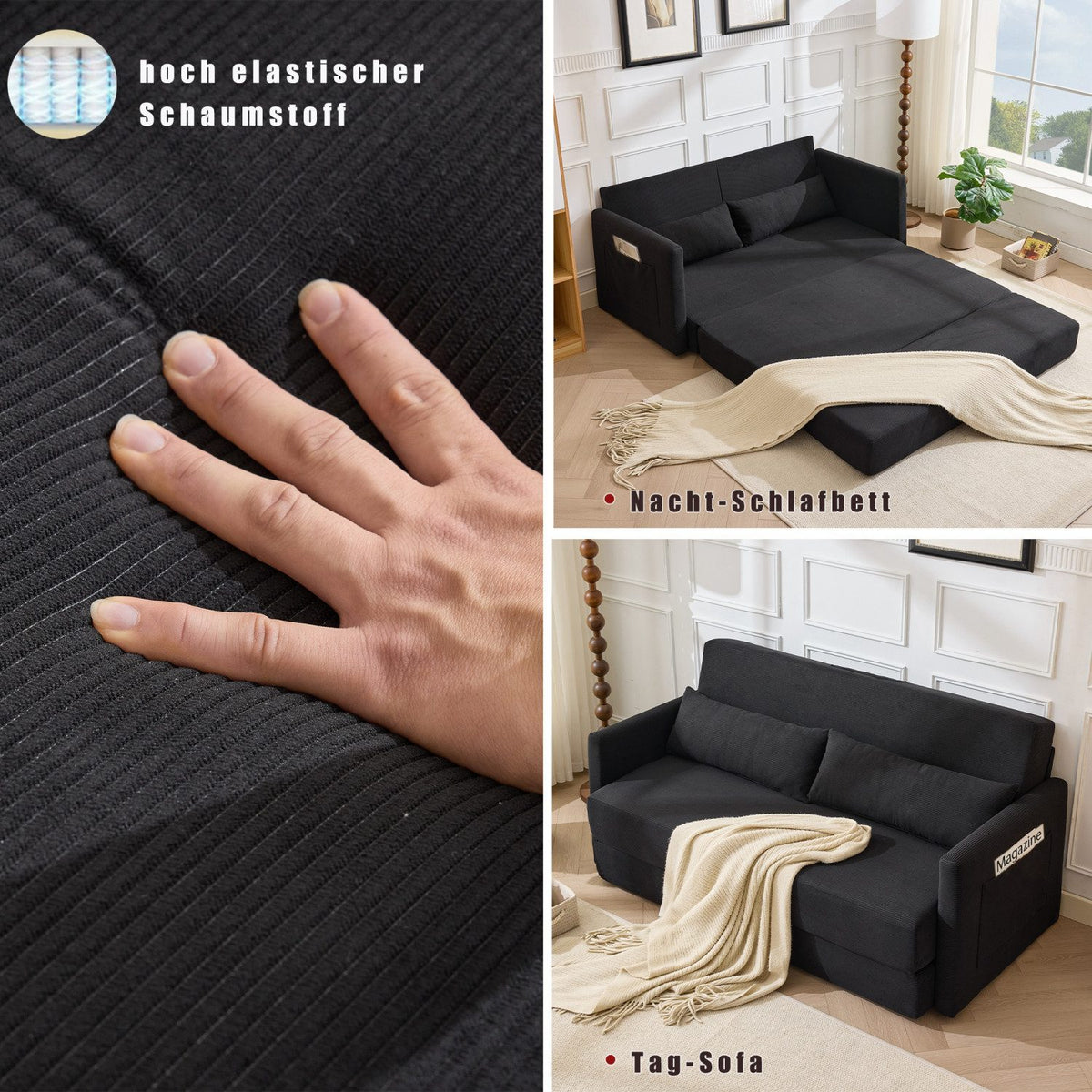 Cord Bodensofa ANYSUN im Sofa-Modus von der Seite