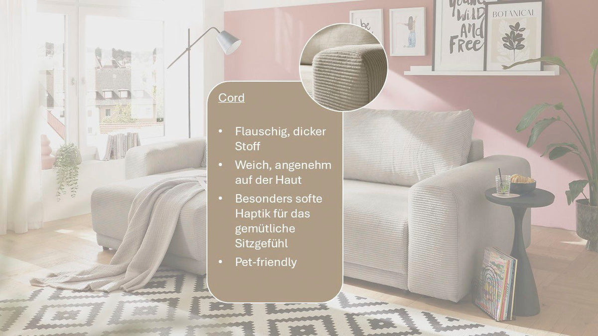 PHEELIX Cord Schlafsofa mit einzeln ausgezogenem Element
