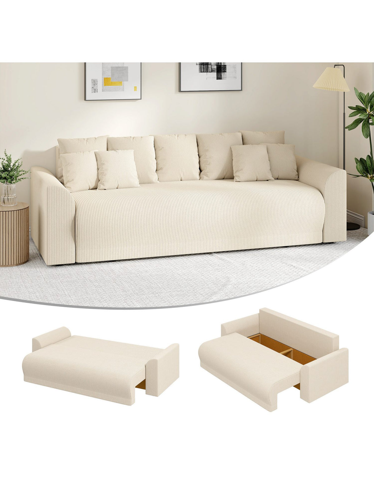 Cord Schlafsofa HOMCOM in Beige von der Seite