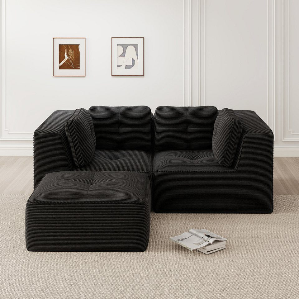 Modulares Cord Ecksofa BONELESS in Schwarz