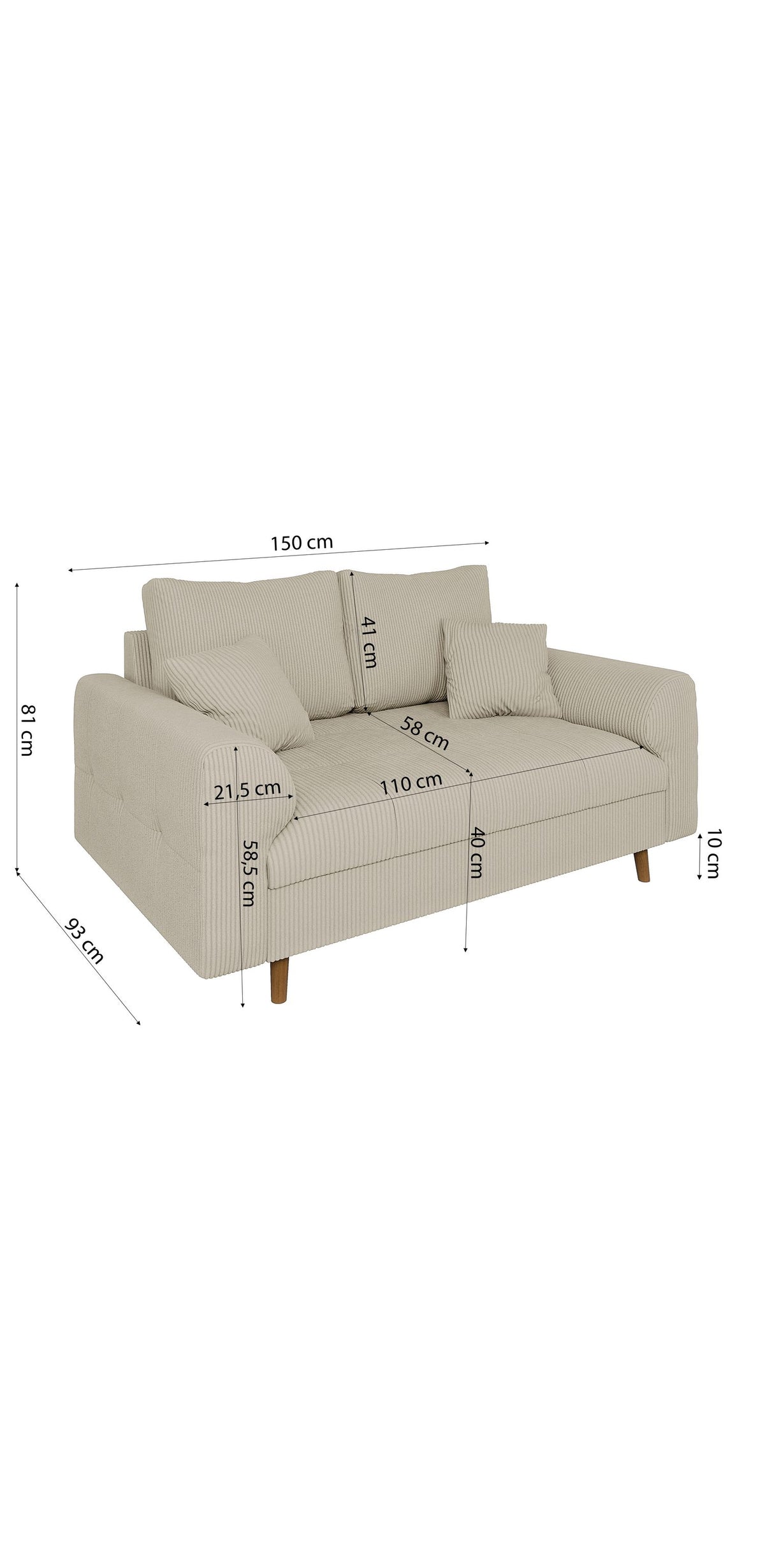 Rückenkissen und Zierkissen des Cord Sofas ZARA