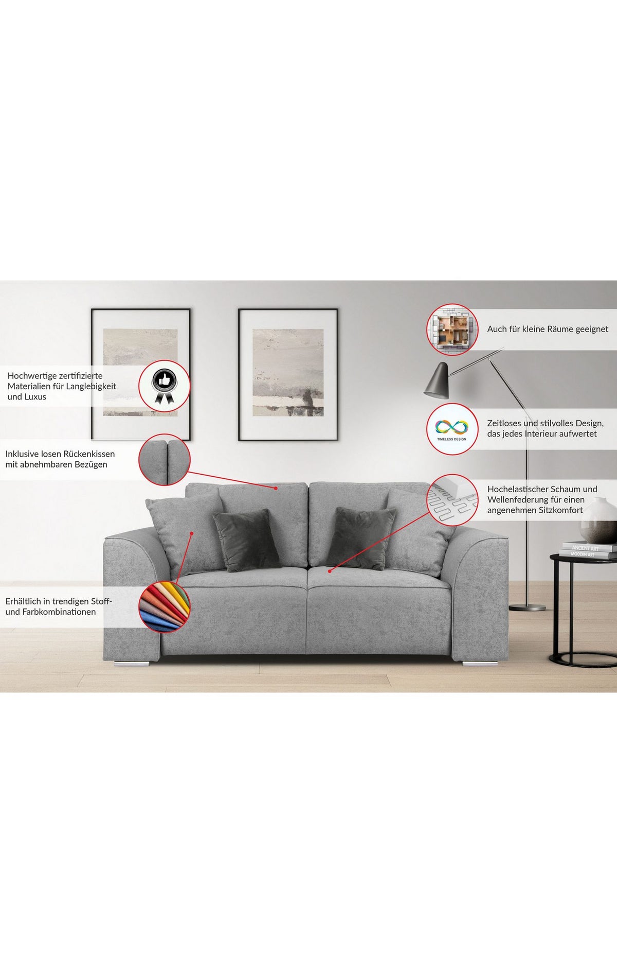 Cord Sofa BEATRICE mit Rückenkissen