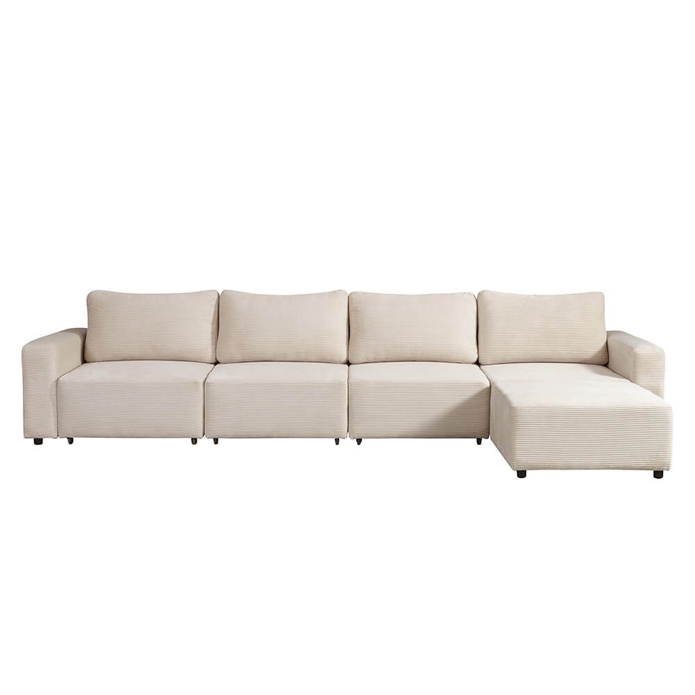 Modulares Cord Schlafsofa VINA XL in Beige mit Hocker