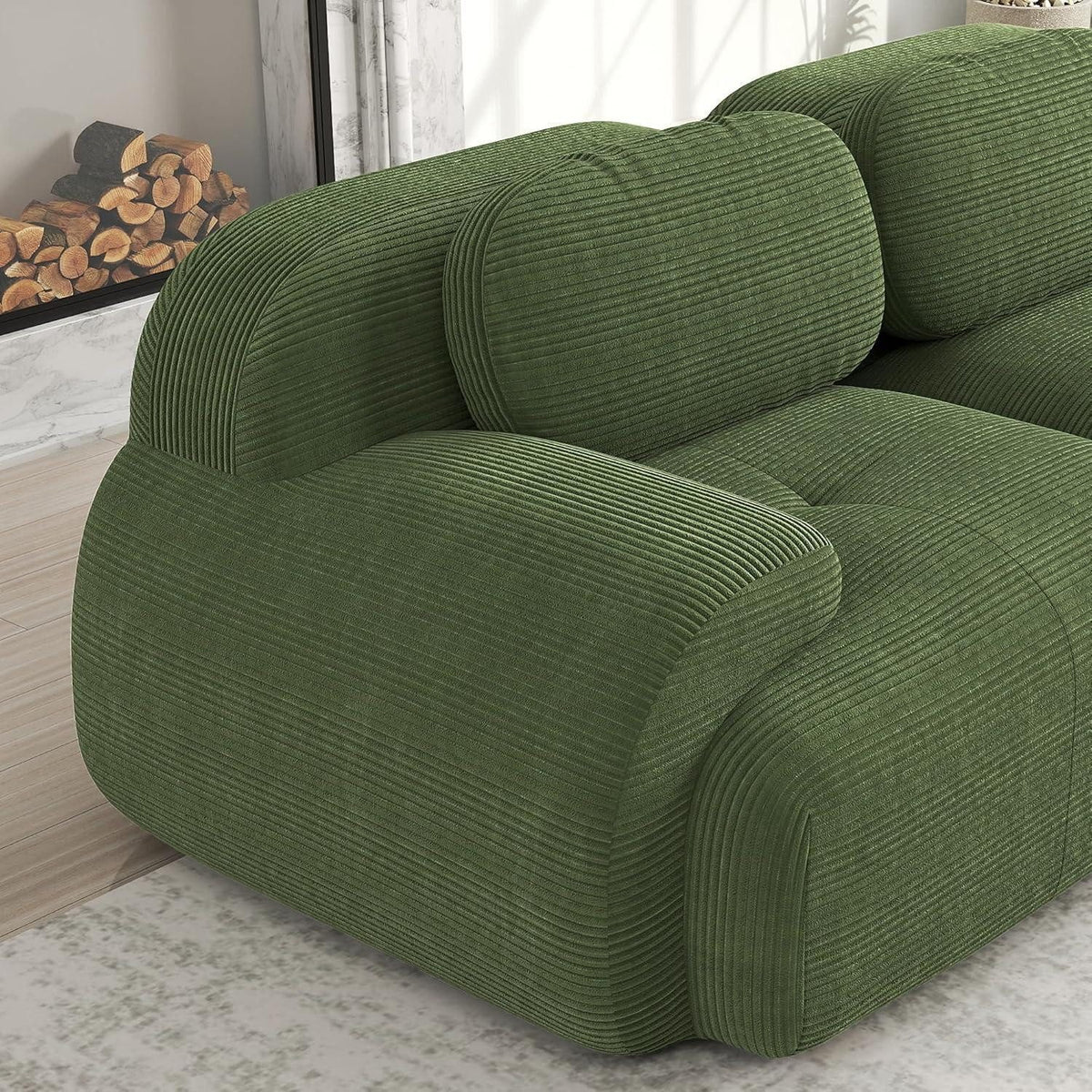 Rutschfeste Bodenkonstruktion des grünen Cord Sofas