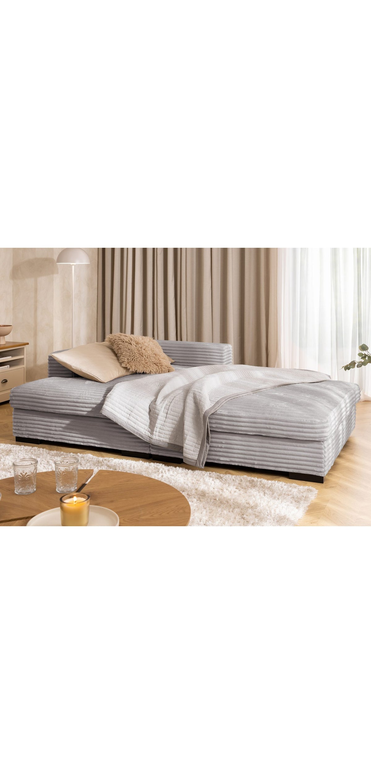Cord Ecksofa WOLKE in Hellgrau von vorne