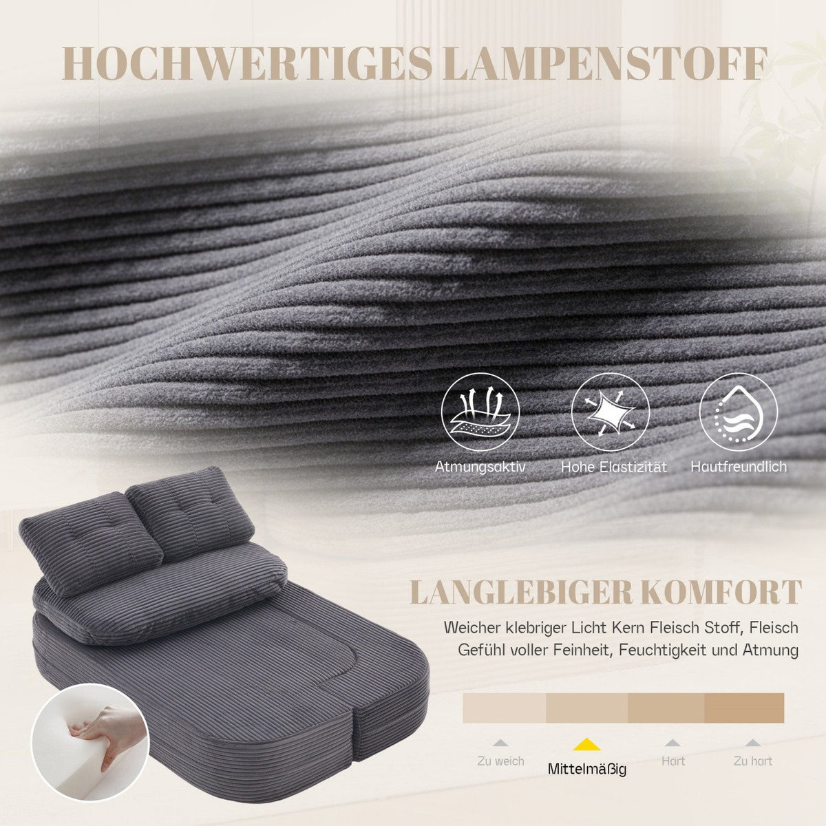 Cord Schlafsofa mit hoher Rückenlehne im Wohnzimmer