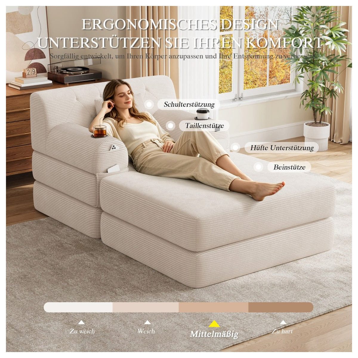 Cord Sofa Beige Sitzfläche mit Komfortschaum