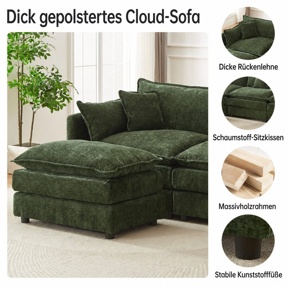 Grüne Kord Wohnlandschaft JIEXI im eingerichteten Wohnzimmer