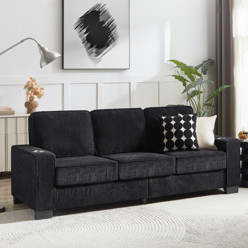 Cord Sofa 206 cm in Schwarz Ansicht 4