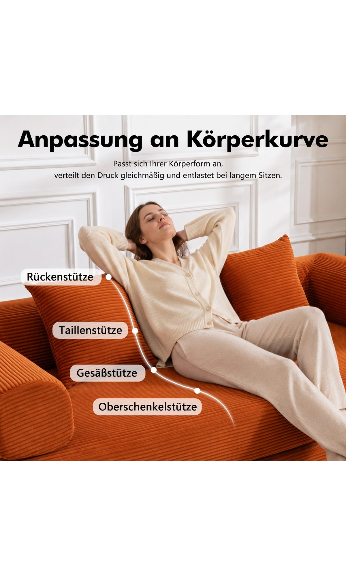 Cord Schlafsofa 5087-Z mit losen Rückenkissen im Wohnzimmer
