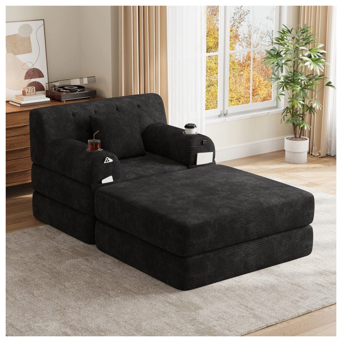 Cord Sofa in Schwarz von der Seite