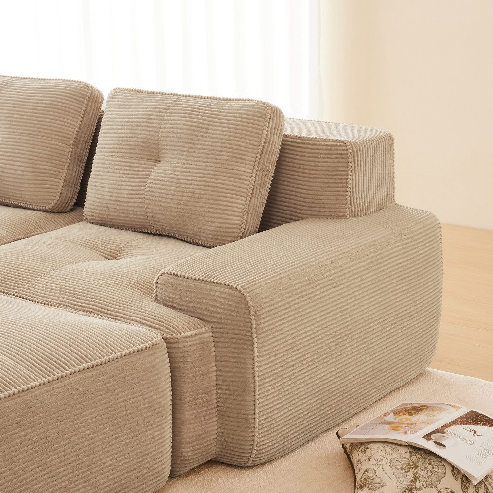 Beiges Cord Ecksofa CLOUD im Wohnzimmer