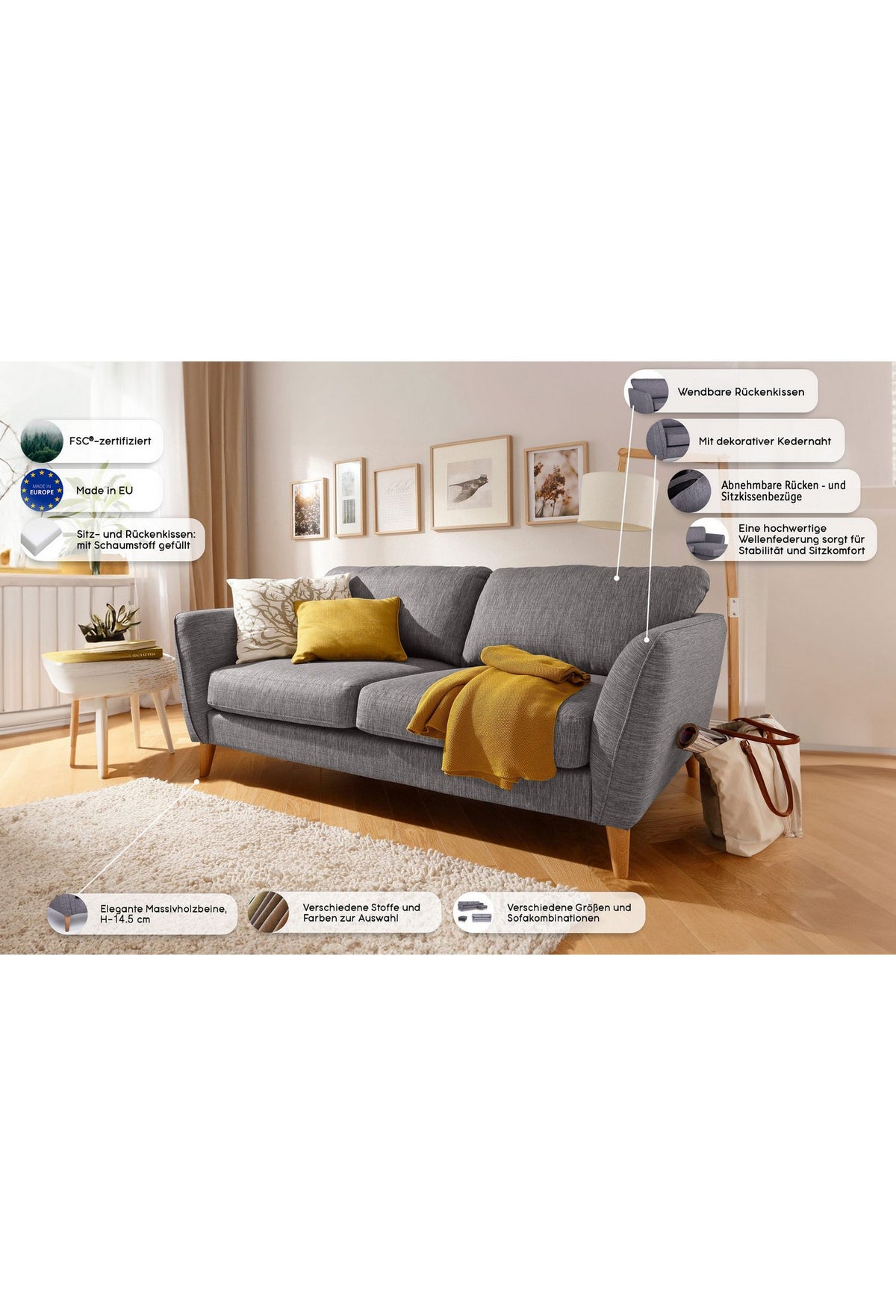Cord Sofa MARSEILLE Rueckansicht mit echt bezogenem Ruecken