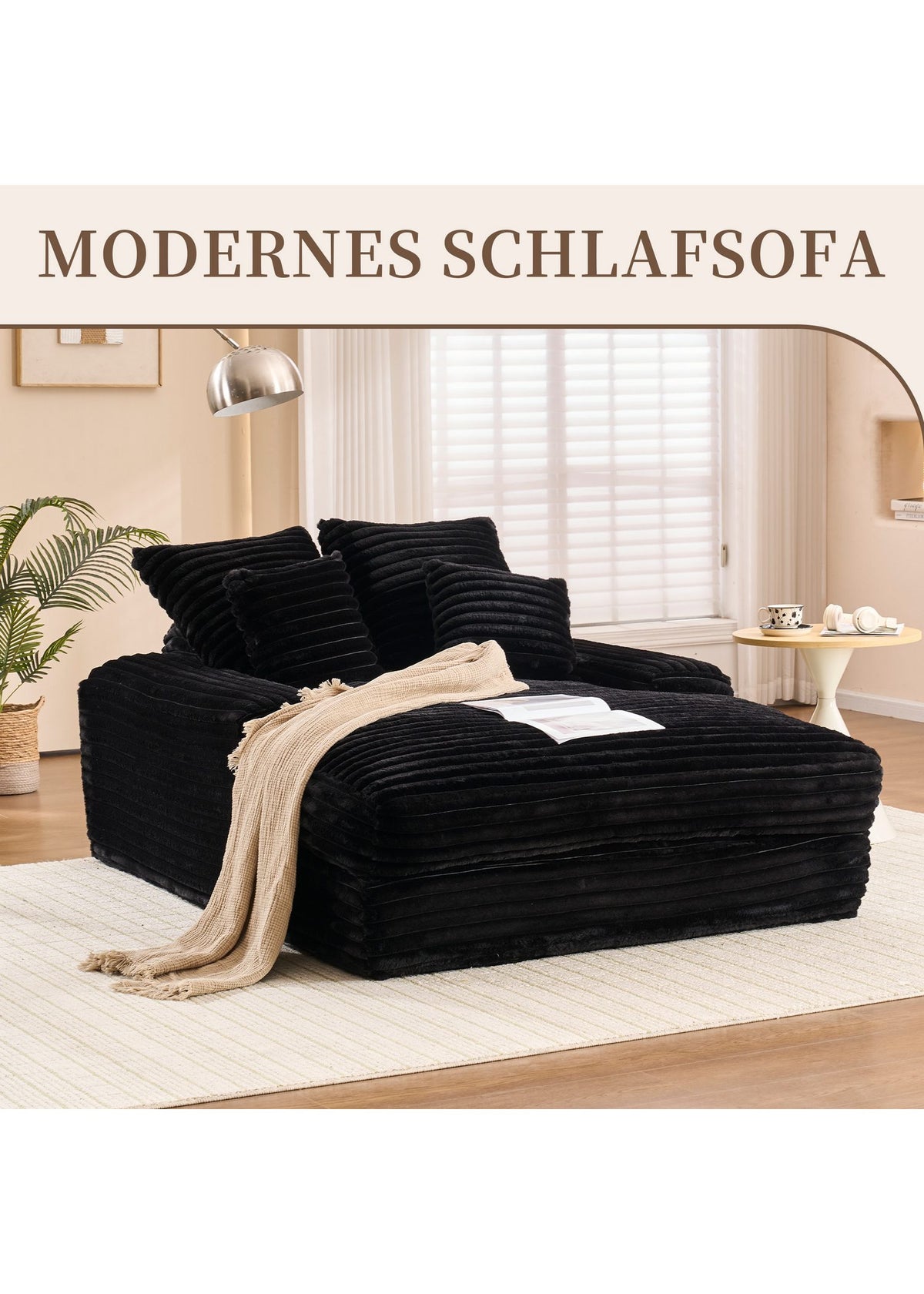 Cord Schlafsofa SEEDWAVE in Schwarz seitliche Ansicht