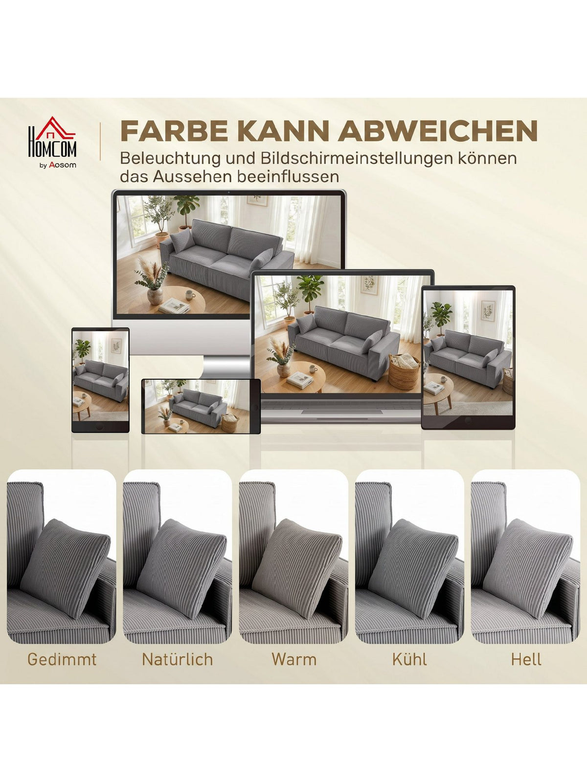 Cord Sofa 3-Sitzer breite Armlehne im Detail