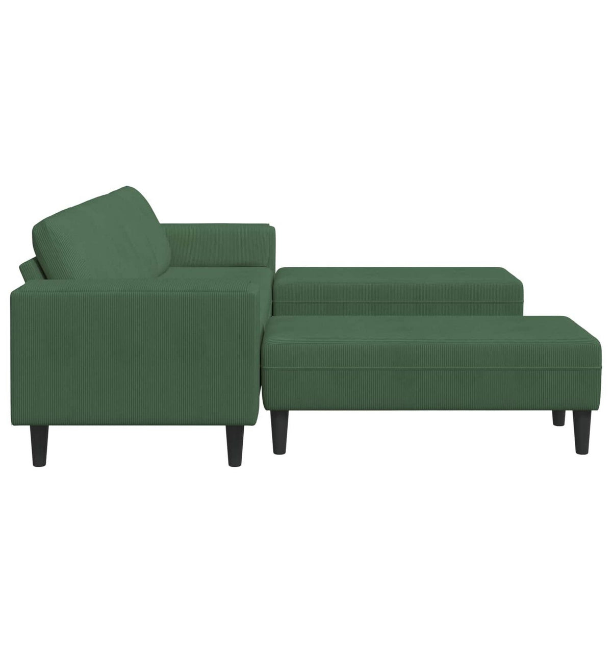 Schwarze Füße des dunkelgrünen Cord Sofas